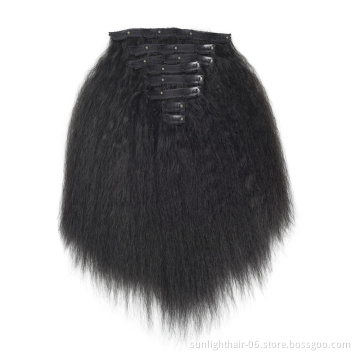 Dropshipping factory wholesale price  Human Hair Kinky Straight With Clip In Hair Extension Yaki Wave clip bundle virgin hair
